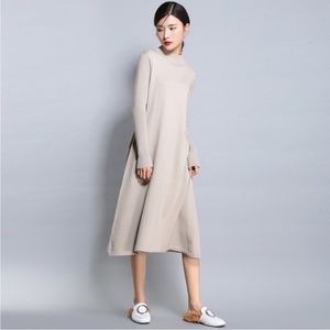 NEW Camel Cashmere Blend Mock Neck Midi Sweater Dress